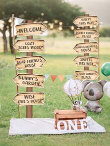 10件套复古小熊派对指示牌，木纹设计方向指示牌，森林主题派对纸质箭头指示牌，生日派对用品，房间装饰，家居装饰，花园装饰，复古小熊派对房间墙面背景装饰，婴儿派对拍照道具，生日派对配件，户外露营派对背景装饰 - 復古小熊 - 查看 6