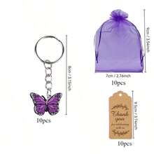 30个紫色蝴蝶钥匙扣套装，含礼品袋和感谢标签，可爱蝴蝶钥匙扣，适合派对、派对礼物、自然爱好者和生日派对用品 - 彩色 - 查看 9
