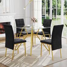 5-Piece Dining Table Set With 4 Black Chairs, 36" Round Dining Table & Chairs Set For 4, Circle Kitchen Table With Gold Metal Frame & Tempered Glass Top, Perfect For Small Space - Bàn vuông 35,4 inch + 4 ghế đen - Xem 2