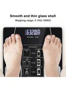 1 pieza Báscula digital inteligente de peso y grasa corporal, báscula de baño inteligente, analizador de composición corporal con aplicación para smartphone - Negro - Ver 2