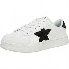 Niluber Star Sneakers For Women Low Top Cushioned White Gold Sliver Leopard Platform Sneakers Lace Up Red Glitter Platform Party ShoesChristmas - 白色/黑色 - 查看 12