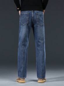 1 Pair Men's Business Casual Jeans - Slim-Fit Straight-Leg Office & Everyday Pants,High-Quality Non-Transparent Fabric For Formal & Casual Events - Easy Care, Refined Tailoring, Premium Stitching, Stylish Trousers, Professional Men - (30L) Xanh nước biển - Xem 2