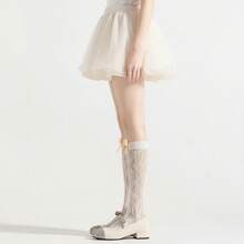 3-Pair Women's Knee-High Lace Socks With Bow Accent Detail - Yellow - 黃色 - 查看 4