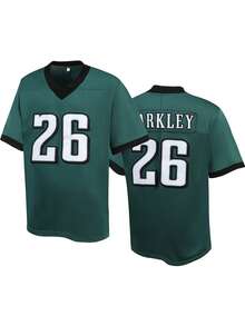 Atonmore 男式 26 号绿色美式橄榄球球衣休闲短袖刺绣拼接 V 领 T 恤派对橄榄球运动上衣