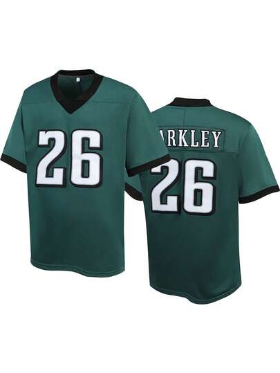 Atonmore Men's 26 Green American Football Jersey Casual Short Sleeved Embroidered Stitching V-Neck T-Shirt Party Rugby Sports Top