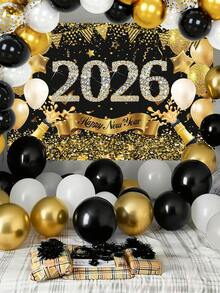 68件/套 2026新年派对装饰，10英寸黑金乳胶气球，“2026新年快乐”香槟色铝箔气球图案背景，新年快乐派对气球，12英寸金属乳胶气球，适用于欢乐的新年庆祝背景、新年除夕派对、新年背景装饰、墙面装饰、单身派对装饰、新年照片背景装饰 - 新年套裝A款 - 查看 7