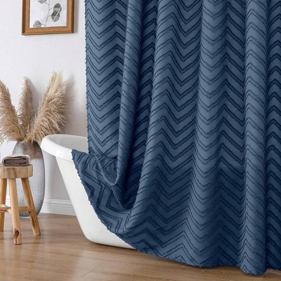 Dusty Blue Modern Boho Shower Curtain For Bathroom 78 Inch Length, Textured Tufted Stripeinimalist Shower Curtain, Protect Privacy Modern Bath Dr, 72Wx78L Inches,27462521 - 藍色 - 查看 1