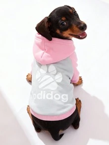 LUCKIE LABO 1pc Colorblock Paw Print Cat & Dog Polyester Hoodie, Anti-Flea, Reduce Shedding, Warm & Breathable, Suitable For Indoor & Outdoor Pets - Grey - View 4