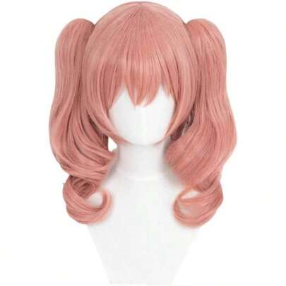 髏々宮カルタ コスプレウィッグ セミロング ツインテール 巻き髪 ふわふわ 耐熱 wig 萌え萌え キュート 仮装 ハロウィーン 学園祭 文化祭 小顔 自然 cosplay ネット付き ピンク
