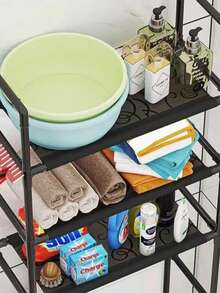 Estante de almacenamiento 3 NIVEL para el baño de pie para el piso del inodoro, estante sobre el inodoro, organizador de almacenamiento de soporte de baño, color negro - Negro - Ver 6