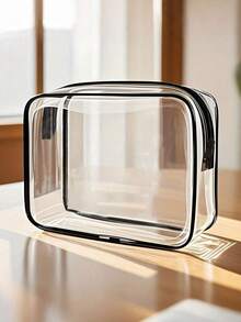 男女通用透明拉链手提包 - 轻便旅行洗漱化妆包，带透明窗口，易于擦拭清洁，适合机场、健身房、日常使用 - 男女通用便携式拉链收纳包，带提手 - 彩色 - 查看 8