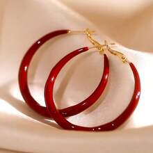A Pair Of Ankela Red Retro Large Circle Earrings, Made Of Stainless Steel Material, Anti Allergic, Showing A Small Face, Light Luxury Temperament, High-End Feeling Ear Rings, A Must-Have For Fashionable Women, Suitable For Daily Wear - Đỏ - Xem 5