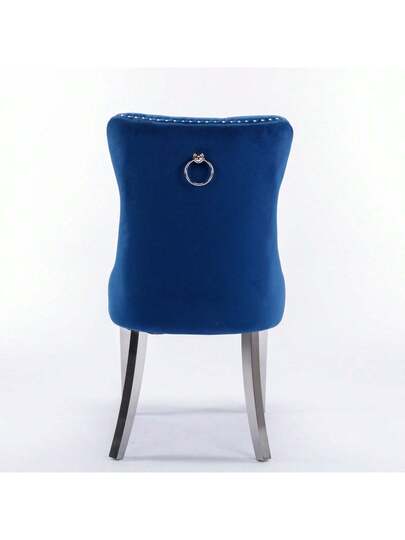 Furniture, Nikki Moderne Collection, High End Upholstered Solid Wood Contemporary Dining Stoel Chrome Stainless Steel Legs Nail Ornament, Set Of 2, Grijs Chrome, DE1701GY view 6