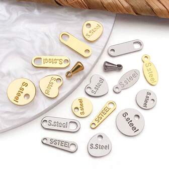 10/30pcs 304 Stainless Steel Charms Teardrop Chain Tabs Small Flat Round Heart Charms Metal Chain Extender Connectors End Chains Drop Charm For DIY Jewelry Making