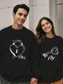 Unisex Size New Year Couple Ew Style Fashion Street Retro Pattern Print Back Print Round Neck Hoodie, Regular Version Hoodie, Suitable Autumn And Winter Styles Of Top - Men's - View 2