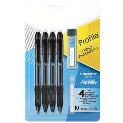 4pk # 2 Mechanical Pencils With Eraser & Refill 0.7mm Black: Stationery, Plastic, No. 2 Lead