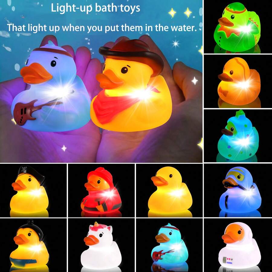 Glowing Hoopless Duck Bath Toy Set, Shiny Colorful Floating Bathtub Toys, Excellent Gift For Bathroom Water Play And Pool Party - Multicolor - View 1