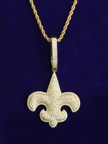 DUBSS 男士镶钻鸢尾花项链吊坠，5A级立方氧化锆镀金嘻哈饰品 - 花 - 查看 4