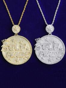 DUBSS 1 件装镶钻自制圆盘项链吊坠，男士 5A 级立方氧化锆镀金嘻哈饰品 - 字母 - 查看 8