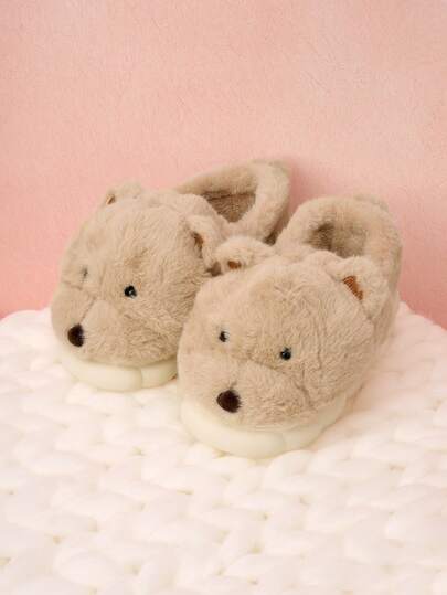 Hatastic 2-25 cm Teddy Bear Peluş Terlik, Kadınlar İçin Yeni 2020 Kapalı Kaymaz Sıcak Sevimli 3D Çizgi Film Ayakkabıları, Unisex Beyaz/Açık Kahverengi Random Sole Noel Hediyeleri