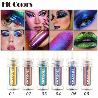 Fit Colors Colores aptos 6 Colores Sombra de ojos líquida camaleón óptico, Iluminador líquido que cambia de color Sombra de ojos y brillo de labios