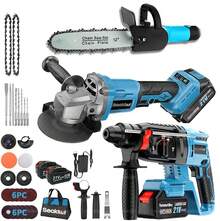 Este juego de amoladora y motosierra 2 en 1 incluye un martillo eléctrico inalámbrico y un mango ergonómico, adecuado para amolar, pulir y eliminar óxido,almacen local, regalos de Navidad - Azul - Ver 1