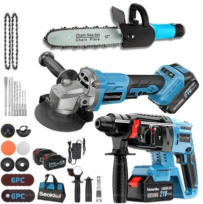Este juego de amoladora y motosierra 2 en 1 incluye un martillo eléctrico inalámbrico y un mango ergonómico, adecuado para amolar, pulir y eliminar óxido,almacen local, regalos de Navidad