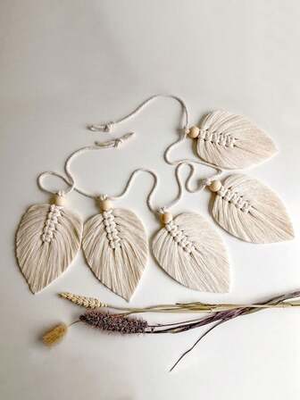 1pc Macrame Wall Hanging In A Bohemian Style, Featuring A Simple Handmade Leaf Tapestry, Perfect For Decorating A Background Wall Or As A Headboard Accent.