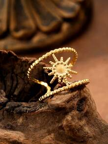 1pc Asymmetrical Stainless Steel Sunburst Open Ring, Suitable For Men And Women, Elegant Christmas/Birthday Gift - Multicolor - View 4