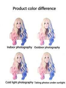 24 Inch Colorful Cosplay Wig, Pink And Blue Long Curly Hair Headpiece, Fashion Wig Suitable For Holiday Costumes And Role Play