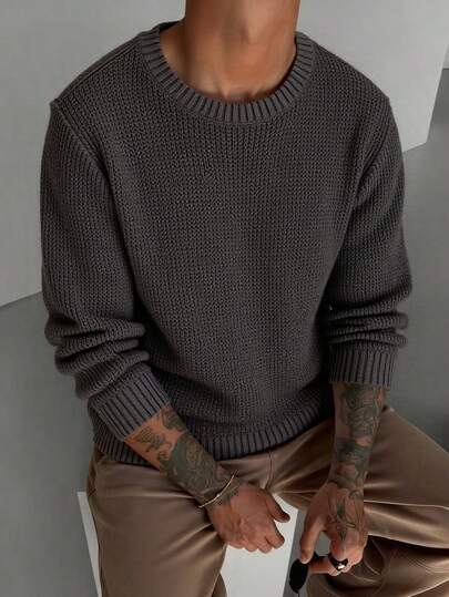 Pull basique col V unicolore pour homme, pull tricoté chaud pour superposition