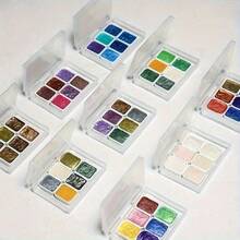 1 Piece - Professional Art Use - 6 Colors Pearl Luster Watercolor Mini Painting Palette, Suitable For Chinese Painting, Thangka, Calligraph - Compact Solid Transparent Storage Box - Ideal For Travel And Daily Use - Perfect Easter, Day Of The Dead, Halloween, Thanksgiving, Christmas, Autumn And Back To School Gifts, Versatile Supplies - one-size - View 10