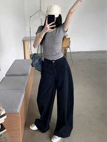 女士高腰阔腿裤，休闲宽松长裤，美式休闲，适合秋冬