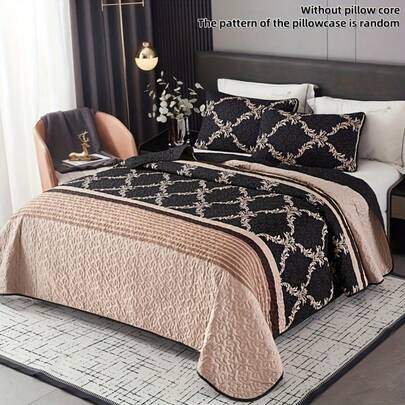 3pcs Light Luxury Simple Quilted Bed Cover Set, Palace Style Printed Pattern, Foldable, Includes 1 Bed Cover And 2 Pillowcases, Machine Washable, Comfortable For All Seasons, Soft, Breathable And Comfortable Bedroom Dormitory Decoration Bed Set