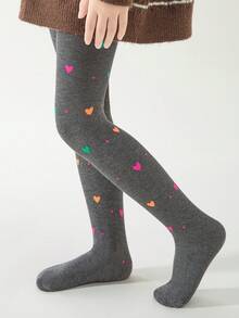 4 Pairs Girls' Heart & Bow Print Tight Leggings, High Density Knit, All Season - Multicolor - View 5