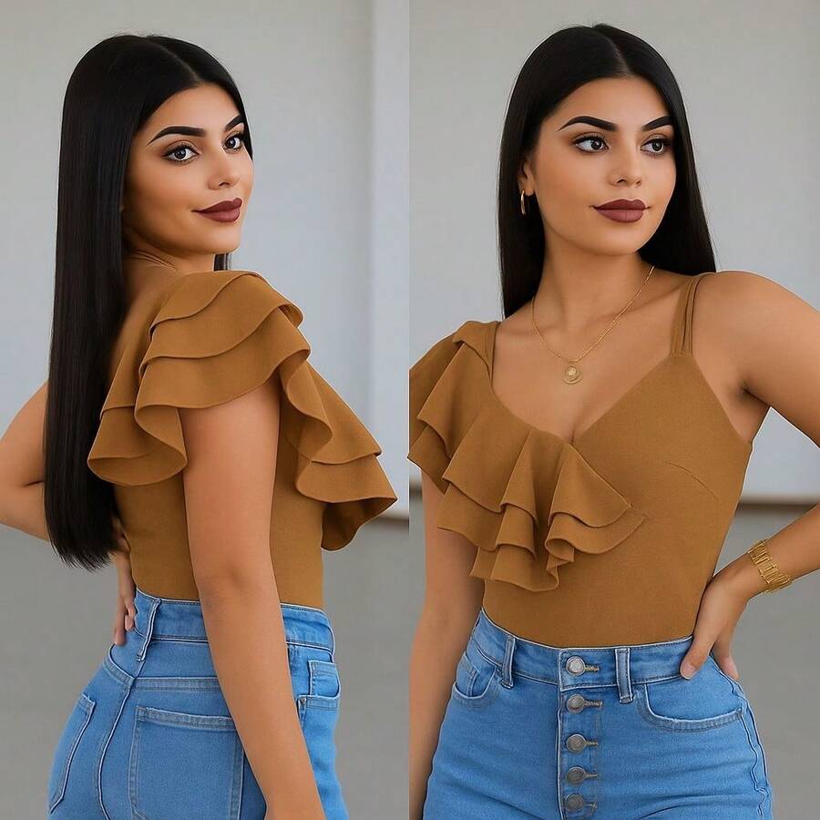 Women Blouses - Camel - View 1