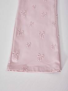 时尚甜美休闲简约3D立体蝴蝶结装饰阔腿裤，粉色，适合春秋季户外、派对、校园及日常穿着。 - 粉色 - 查看 7