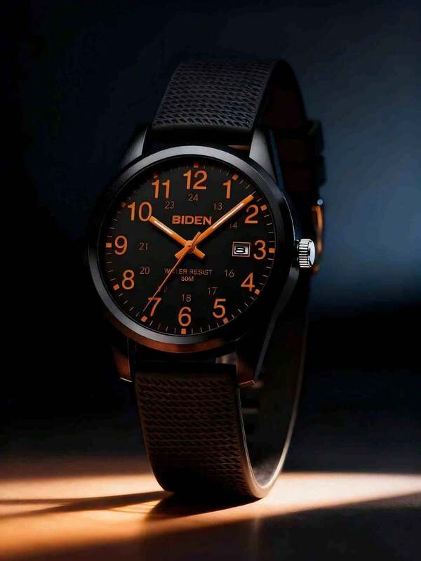 BIDEN 1PC Men's Quartz Watch/Large Resin Case/Resin Glass/Silicone Strap/Large Arabic Numerals/Analog Watch/Easy To Read Display Screen/Men's And Women's Sports Waterproof Nurse Watch/Men's And Women's Medical Professional Timetable/With Second Hand Illuminated