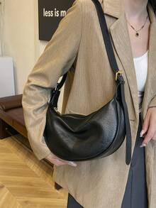 New Minimalist One Shoulder Diagonal Crossbody Dumpling Bag - Black - View 6