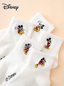 Disney 5雙趣味個性化卡通風可愛刺繡迪士尼米奇跳舞圖案兒童襪 - 白色 - 查看 3