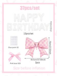 35/37件套白色和粉色生日快乐蝴蝶结气球套装，包含白色生日快乐横幅气球、粉色缎带蝴蝶结气球、粉色格子蝴蝶结气球，适用于公主主题生日派对装饰、蝴蝶结生日装饰、生日、情人节、家庭生日派对、婚礼、拍照装饰、新娘送礼会、单身派对、户外拍照装饰、拍照道具。 - 彩色 - 查看 12