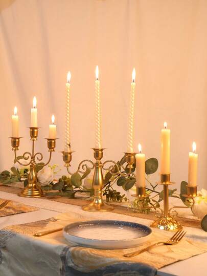 1件/1套 欧式复古铁艺烛台 烛光晚餐拍摄道具 烛光晚餐婚礼餐桌装饰（不含蜡烛） 适用于圣诞节装饰、圣诞礼物、礼品和派对回礼。餐桌装饰烛台 派对装饰 桌面摆件 生日毕业礼物