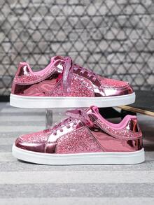 Shiny Pink Low-Top Sneakers, Multifunctional & Fashionable, Suitable For Both Men And Women, Perfect For Festivals, Gifts, Parties And Daily Commute