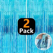 4 Packs Foil Curtain Backdrop Silver Metallic Tinsel Foil Fringe Curtains Photo Booth Props For Birthday Wedding Engagement Baby Shower Bachelorette Christmas Holiday Celebration Party Decorations - Light Blue - View 13