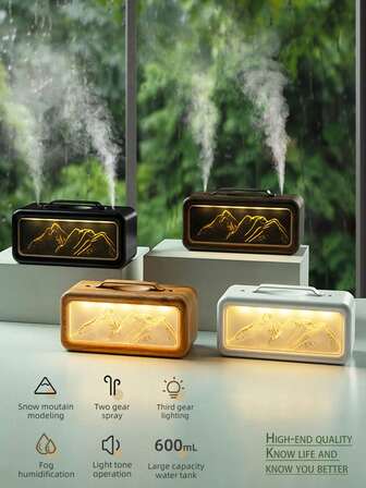 1个双喷嘴加湿器兼香薰机，模拟雪山，空气清新剂，香氛，USB供电，适用于办公室、客厅、卧室、汽车、户外，新年和圣诞节礼物
