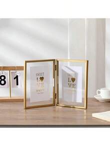 Khung ảnh kim loại gấp đôi màu vàng, khung ảnh kim loại gấp hai mặt sáng tạo màu vàng và đen, kích thước 4", 6", 7", vật trang trí, thích hợp để trưng bày hoặc bảo quản hoa khô, trang trí bàn làm việc, thiệp mời cưới, ảnh kỷ niệm, ảnh cưới, ảnh tốt nghiệp, album ảnh. - Nhiều màu - Xem 6
