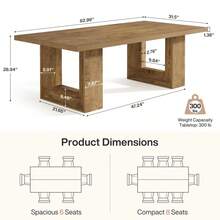 Tribesigns Dining Table For 8 People, 63-Inch Brown Rectangular Kitchen Table With Strong Geometric Frame, Industrial Large Long Dining Room Table For Big Family, Brown - Brown - View 5