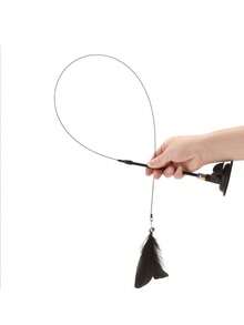 Losowy kolor piórka dekoracyjne zabawki dla kotów z patyczków trwała zabawka do żucia dla kota z dzwoneczkiem i przyssawką do interaktywnego dostarczania kota sztuczna zabawka z piór (przyssawka dla kota, odpowiednia do gładkich powierzchni szklanych lub kafelkowych)