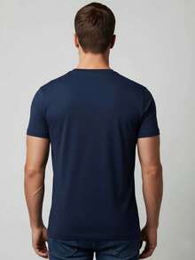 Kit Of 2 Men's T-Shirts 100% Cotton Tshirt Max T Clothing Summer Fashion Basic Everyday Wear - 藏蓝色 - 查看 2