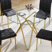 5-Piece Dining Table Set With 4 Black Chairs, 36" Round Dining Table & Chairs Set For 4, Circle Kitchen Table With Gold Metal Frame & Tempered Glass Top, Perfect For Small Space - 僅35.4吋圓桌 - 查看 3